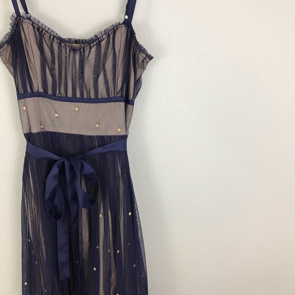 Odille Anthropologie 6 Dress Blue Mesh Embroidered - Picture 8 of 8